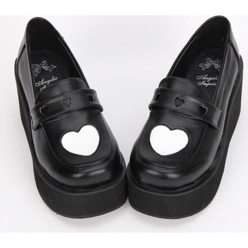 School Girl Punk Lolita High Platform Wedge Shoes Heart Design Slip-on Oxfords