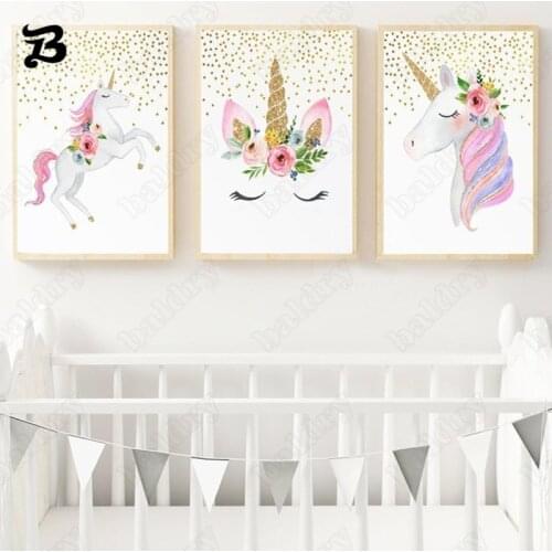Nordic Cartoon Unicorn Canvas Paintings colorful Nursery Flowers horse Posters And Prints Wall Art Pictures for Kids room decor