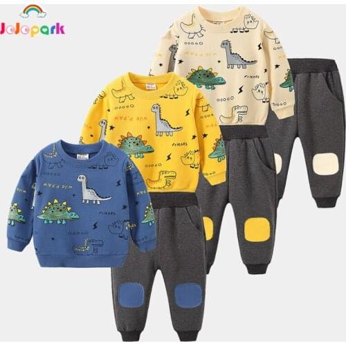 2Pcs Boys Dinosaur Print Tracksuit for Kids Sport Suit New Autumn Set Loose Fashion Cartoon Small Animal Handsome