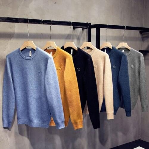 Light luxury blue mens and womens knit sweater alpaca wool winter solid color knitted base warm sweater tide