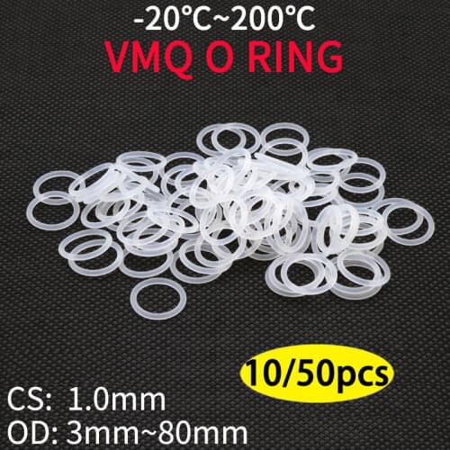 10pcs VMQ O Ring Seal Gasket Thickness CS 1mm OD 5 ~ 40mm Silicone Rubber Insulated Waterproof Washer Round Shape White Nontoxic