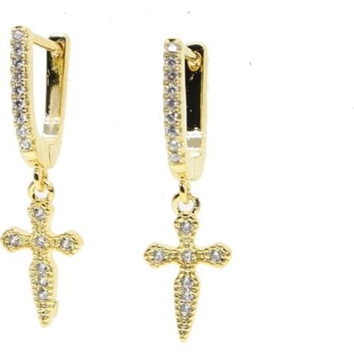 Dangle cz cross earring for women boy gift gold color top quaity 2018 cross charm Religious cross earrings