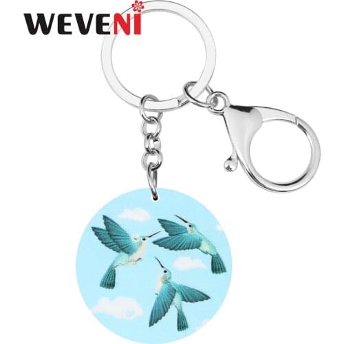 WEVENI Acrylic Round Blue Hummingbird Bird Keychains Cute Animal Keyring Jewelry For Women Men Kids Gift Wallet Car Accessories