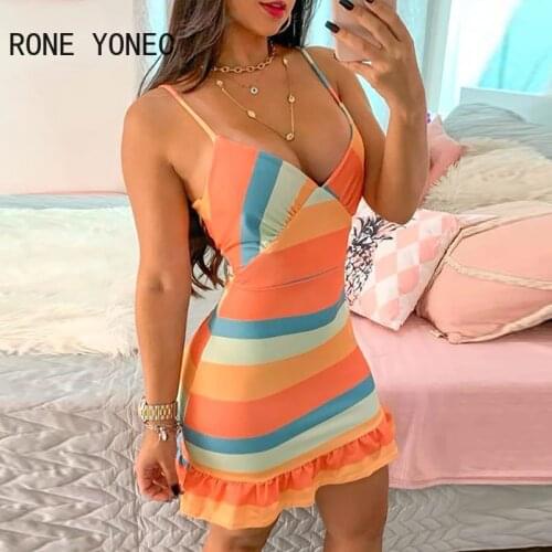 Women Elegant Dress Striped Colorblock Ruffles Casual Dress Bodycon Dress Sexy Patry Dress