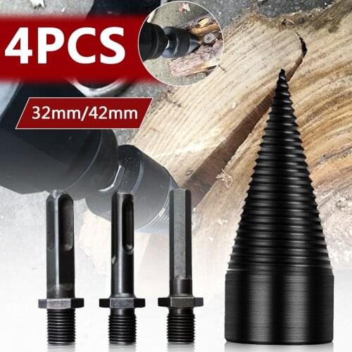 4pcs 42mm Drill Bit Split Drilling Tools Split Cone Drill Bit Round/Hex/Square Wood Splitter Screw Drilling Tools