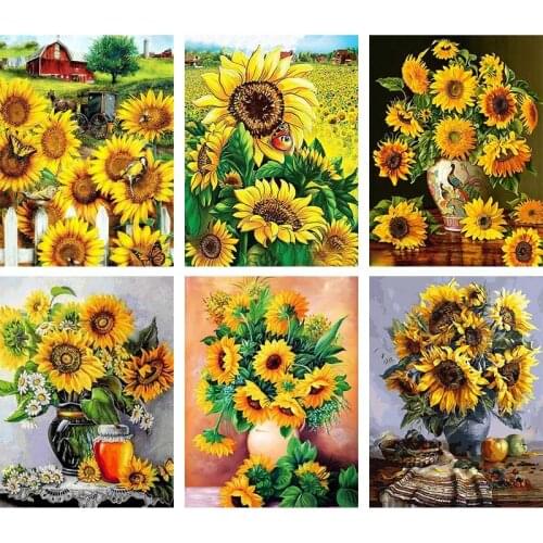 Full Square Round Drill Sunflower 5D DIY Diamond Painting Cross Stitch Flower Rhinestone Mosaic Embroidery Room Decor