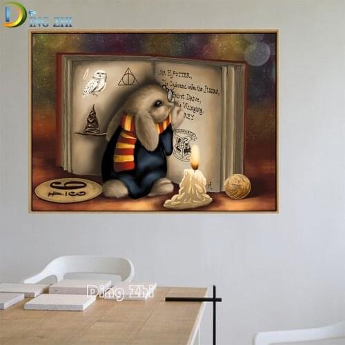 Cartoon Rabbit and Magic Book Diamond Painting 5D DIY Full Square/Round Mosaic Diamond Embroidery Cross Stitch Home Decoration