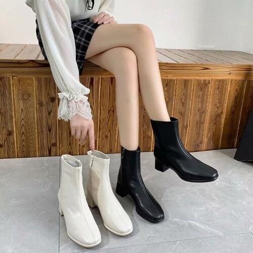 Mid Heel Ladies Shoes Women Ankle Boots Fashion PU Leather Boots Side Zipper Short Boots for Women Shoes Drop Ship