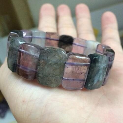 Natural stone beads bracelet : green Rutilated quartz & amethyst stone bangle for woman for man wholesale