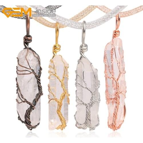 Chakras Crystals Stones Pendant Necklace Jewelry Life Tree Muladhara Root Chakra 16\" Adjustable Collar Rope Chain