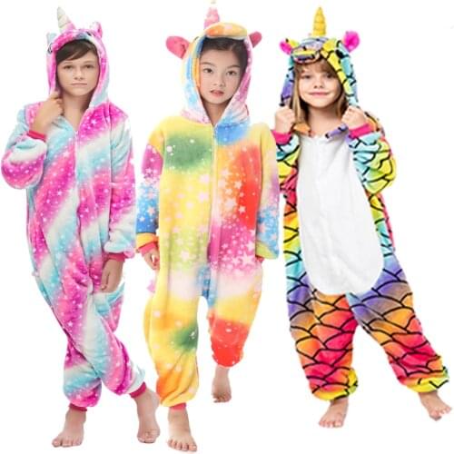Kigurumi Overalls Kids for 4 6 8 10 12Years Children Pijamas Infantil Baby Toddler Tennager Animal Pajamas Pyjamas Kids Oneises