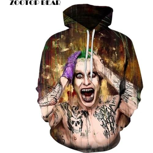 Joker Pirnted Hoodies Scuicide Squad Mens Sweatshirts Unisex Pullover Movie Funny Cool Tracksuits Male Boy Hoodies Brand Outwear