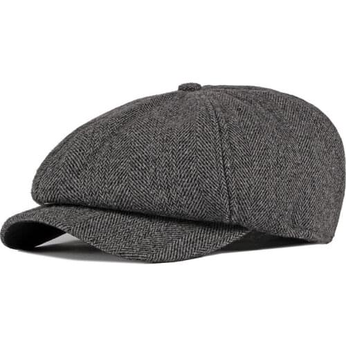 Fibonacci Winter Wool Tweed Newsboy Cap Herringbone Men Women Gatsby Retro Hat Driver Flat Cap Black Brown Gray Khaki 005