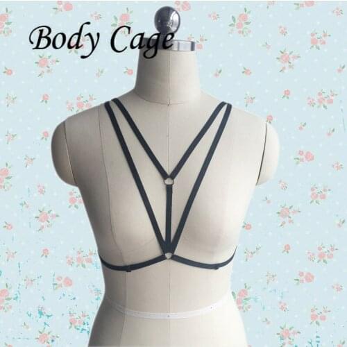 Body Cage Fashion Sexy Harness Bra Bondage Lingerie Body Harness Belts Black Elastic Strappy Top Bustier Goth Rave Wear