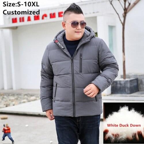 85% White Duck Down Jacket Men Winter Warm Plus Size 6XL 7XL 8XL 9XL 10XL Black Extra Coat Hooded Thicken Customized Clothes