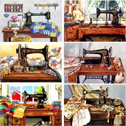 DIY Painting By Numbers Sewing Machine Kit Coloring By Number Scenery Wall Art Picture Acrylic Canvas Paintings Home Decor Gift