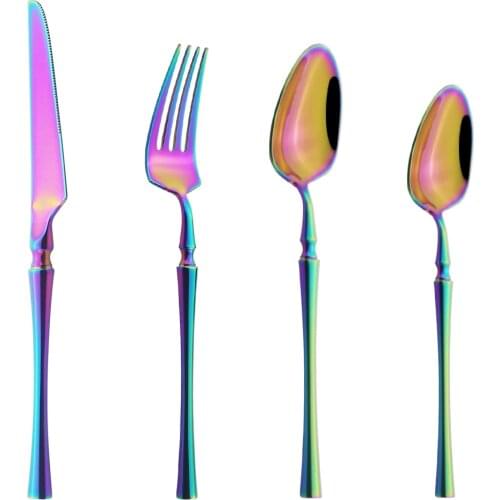 Colorful Mirror Polish Cutlery Set Knives Forks Dessert Spoon Dinnerware Set 18/10 Stainless Steel Tableware Kitchen Silverware