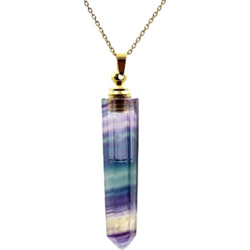 Natural clear quartz amethysts perfume bottle gems stone hexagon prism vial fashion essential diffuser crystal pendant for DIY