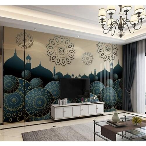 Custom size bedroom living room dining room sofa background wallpaper Arab Muslim mosque mural PVC silk printing