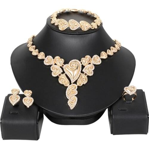 HOT Jewelry Sets Fashion Wedding Accessories African Jewelry Sets Gold Color Rhinestone Necklace Earrings Set Bridal Jewelry Set