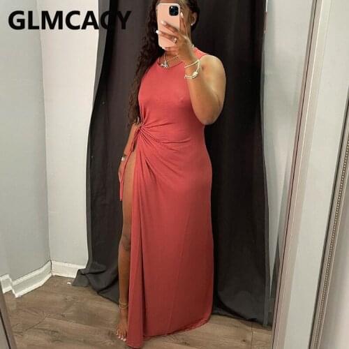 Sleeveless O Neck High Slit Maxi Dress Casual Solid Dress