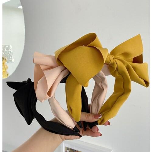 Hair Bow Band Girls Headbands Bezel for Hair Woman Hair Accessories Big Bow Simple Hairband Solid Color Casual Adult Headwear