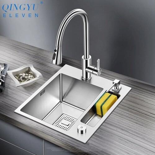 QINGYU ELEVEN 304 Stainless Steel kitchen Sink Handmade Brushed Place items Single Bar Counter Kitchen Sink