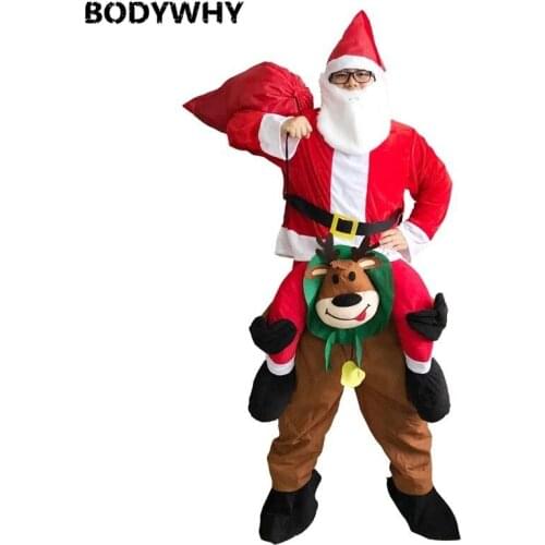 Christmas Carry Santa Claus Ride On Reindeer Mascot Costume Suits Cosplay Party Game Dress Outfits Clothing Carnival
