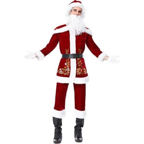 Christmas Red adult mens Santa Claus Cosplay Costumes Christmas mens Halloween Christmas Carnival Santa Claus Cosplay Costumes