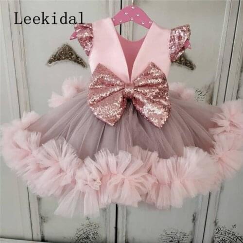 Pink Baby Girls Dresses Knee Length Puffy Girls Toddler Infant Birthday Dresses Tutu Cloth Size 12m 18m 24M