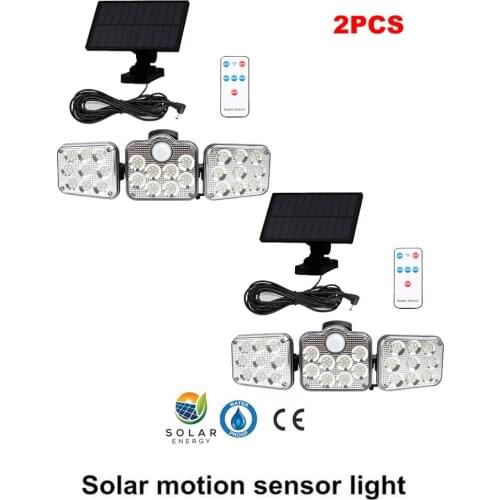 2pcs 138 led seperable remote Rechargeable Solar Light Outdoors PIR Motion Sensor Waterproof Solar Street Wall Lamp garden secur