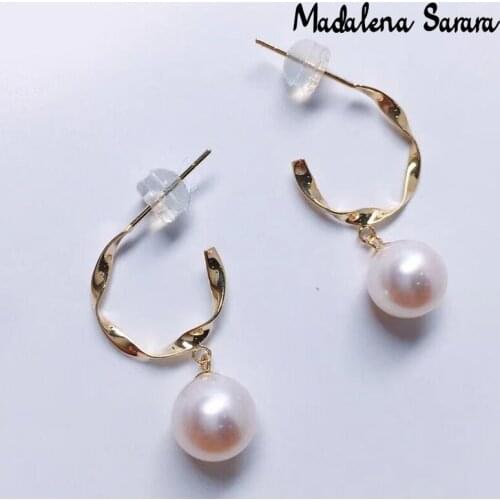 MADALENA SARARA Saltwater Pearl Akoya 18K Gold Earrings Trendy Simple Geometric AU750 Women Earring