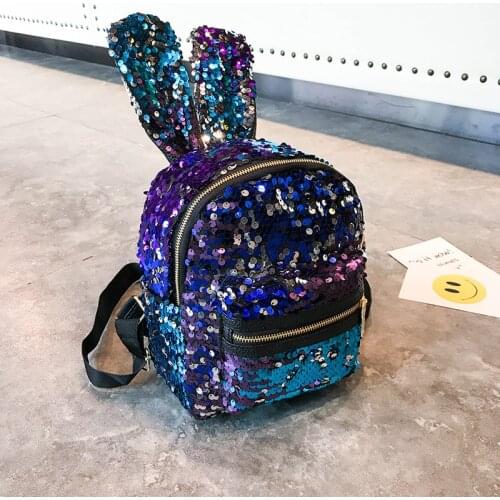 New Fashion Personality Sequined Rabbit Ears Backpack Female Anime Cartoon Colorful Trend Travel Wholesale Bag