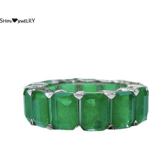 Shipei 925 Sterling Silver Pear Cut 5*7 MM Emerald Cut Emerald Gemstone Wedding Party Vintage Ring For Women Fine Jewelry Band