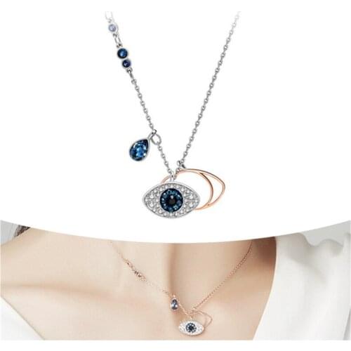 Pure Silver Plated Chain Clavicle Necklace Female Jewelry High Grade Crystal Eye Pendant Necklace Rose Gold Choker Lady