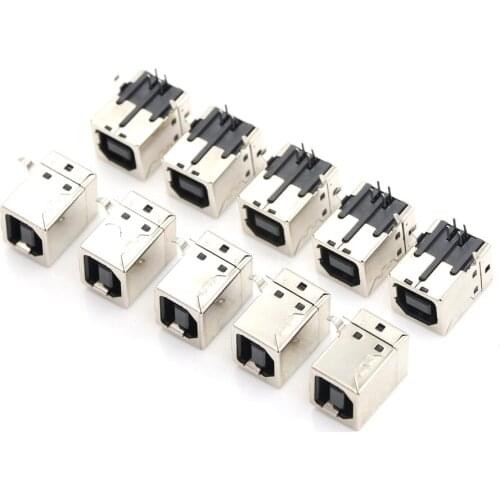 10 Pcs USB 2.0 Jack Female Type-B Port 4-Pin Right Angle PCB DIP Jack Socket Electronic Parts