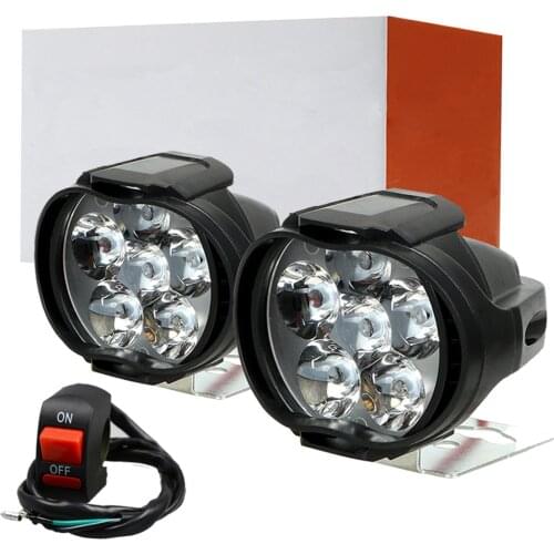 2Pcs/Set Motorcycle Light Headlight 1200LM LED Spot Light+Switch Universal Scooter Fog Light 6000K White Car Night Lamp