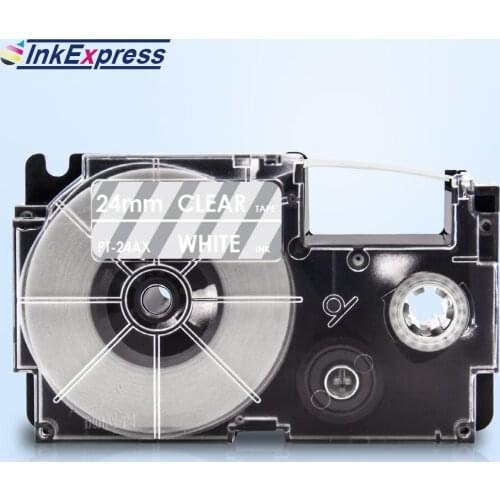 24mm White on Clear Label Tape For Casio XR-24AX XR 24AX Label Printer Tape Label Tape Printer Ribbon For CASIO KL-E300 KL-H50