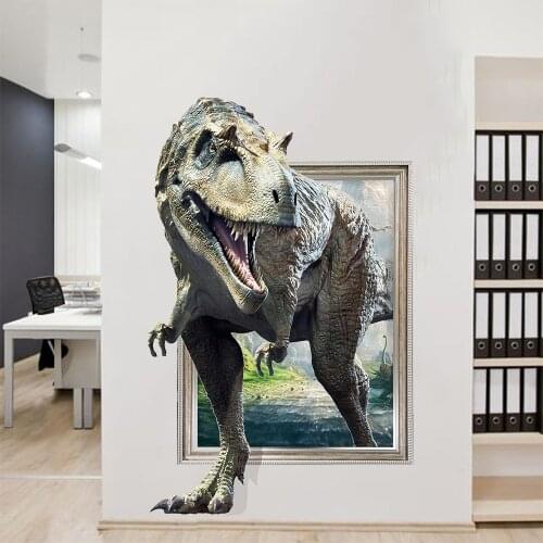 New 3D broken wall realistic dinosaur bedroom living room childrens room wall decoration stickers room decor wall stickers