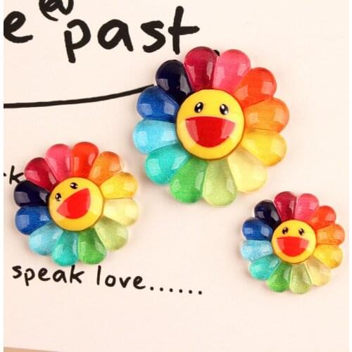 6/8pcs 23/28/35mm Kawaii Resin Flatback Smiling flower Charms for DIY Decoration Earring Hair Accessories Patch Jewelry Making