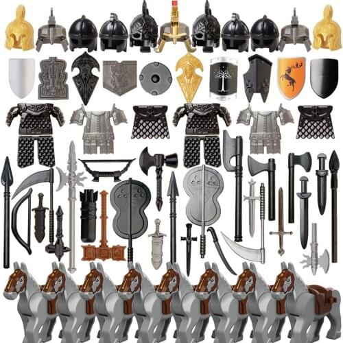 71Pcs Custom Medieval Ancient Rome Egypt Building Block Figure Weapon Helmet Armor Kit Small Particle Building Blocks
