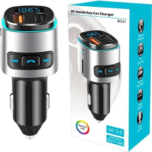 FM Charger Transmitter Car Bluetooth Wireless QC 3.0 Quick Charger Dual USB Handsfree Audio MP3 Player U Disk TF Card Reader