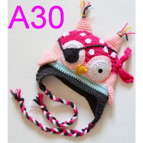Free shipping, 30pcs Girl Owl Hat , crochet pirate owl hat cartoon owl hat , baby photo prop, baby owl hat 100% cotton NB-6years