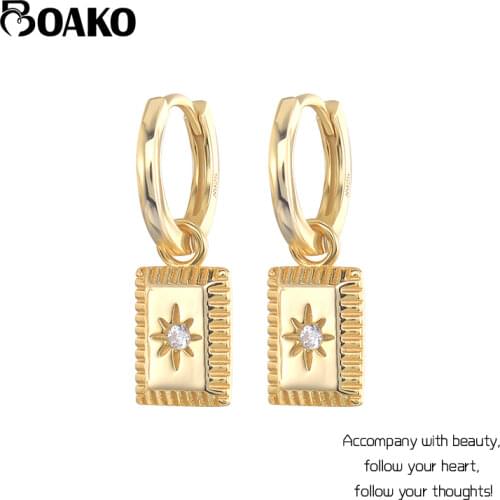 BOAKO 925 Silver Earrings For Women Fashionable Square Pendant Earrings Girl Earrings Jewelry Zircon Pendientes Brincos Aretes