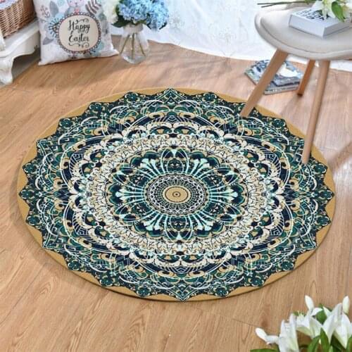 Boho Style Round Non-Slip Area Rugs Geometric Morocco Ethnic Retro Carpets for Living Room Bedroon Home Decor Kids Play Mat