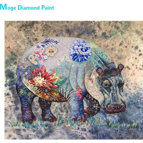 Colorful Pattern Hippo Animal Diamond Painting Round Full Drill Nouveaute DIY Mosaic Embroidery 5D Cross Stitch Home Decor Gifts