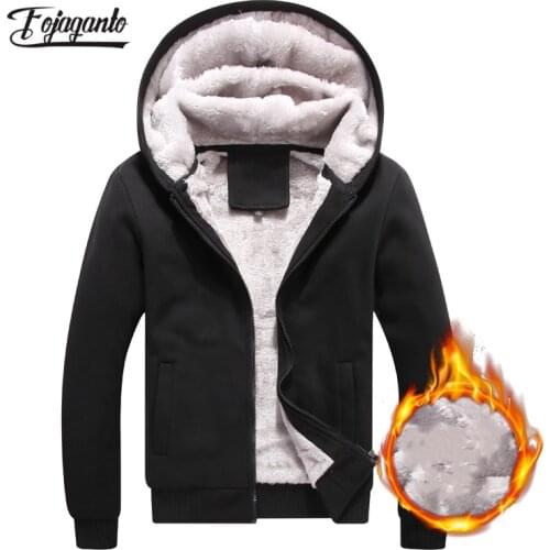 FOJAGANTO Mens Winter Slim Warm Hoodies Solid Color Plus Velvet Thick Cardigan Korean Student Hooded Sweatshirt Jacket Male
