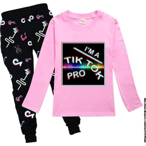 Kids Boys GirlsTik Tok Sets Cartoon Long Sleeve O-Neck T-Shirt Tops with Pants Toddler Baby Autumn Sleeping Clothes Set