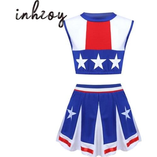 Cheerleader Costume Kids Girls Jazz Dance Costume Sleeveless Tops With Pleated Skirt Set Dancewear School Cheerleading Uniforms