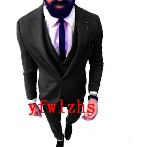 Handsome Groomsmen Peak Lapel Groom Tuxedos Wedding Dress Men Suits Blazer Prom Dinner (Jacket+Pants+Tie+Vest) A626